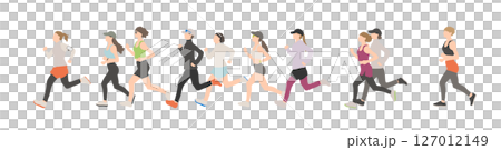 女性ランナーのグループイラスト（ジョギング・運動・フィットネス） 127012149