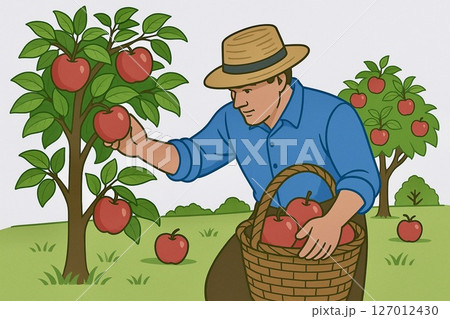 収穫をする農家の男性 127012430