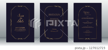 Navy and Gold Wedding Invitation Set with Elegant Frame Design Navy and Gold Wedding Invitation Set with Elegant Frame Design 127012723