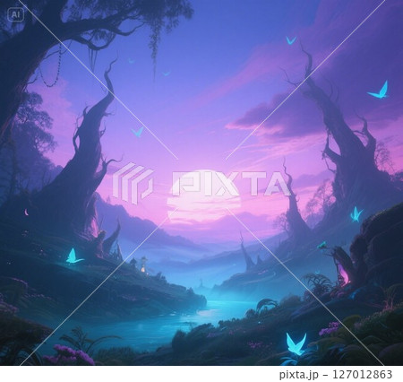 森の中で輝く満月 127012863