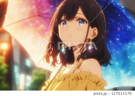 雨の中待ち合わせをする若い女性 雨の中待ち合わせをする若い女性 127013176