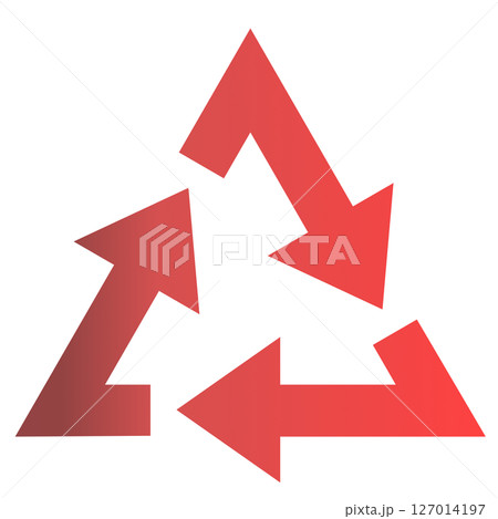 三角形状に回転しているシンプルな赤グラデーションの矢印 127014197