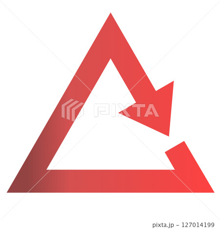 三角形状に回転しているシンプルな赤グラデーションの矢印 127014199