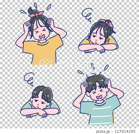 Stressed, unwell male and female children 127014205