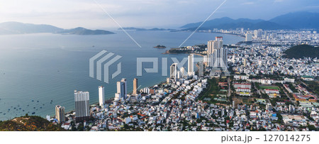 Panorama of Nha Trang city in Vietnam aerial top view from the mountain 127014275