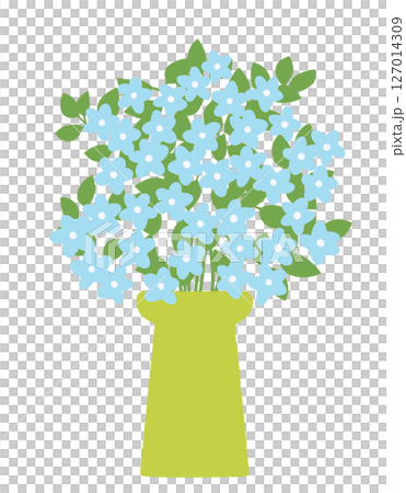 Illustration of blue flowers in a vase 127014309