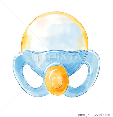 Watercolor illustration of baby pacifier with yellow and blue 127014586