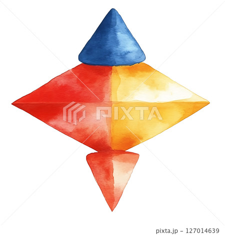 Colorful geometric shape with blue cone top and diamond base Colorful geometric shape with blue cone top and diamond base 127014639
