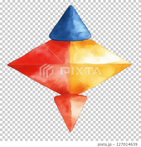 Colorful geometric shape with blue cone top and diamond base Colorful geometric shape with blue cone top and diamond base 127014639