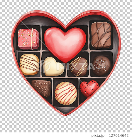 Heart shaped box of assorted chocolates with colorful Heart shaped box of assorted chocolates with colorful 127014642