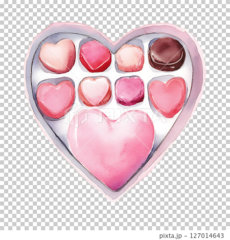 Watercolor illustration of heart shaped box filled with various Watercolor illustration of heart shaped box filled with various 127014643
