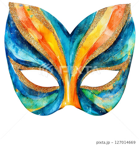 Colorful masquerade mask with vibrant watercolor design 127014669
