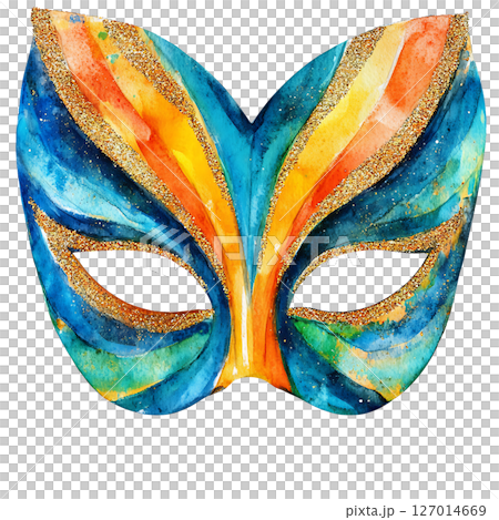 Colorful masquerade mask with vibrant watercolor design 127014669