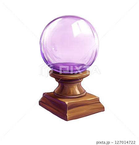Crystal ball wooden stand, mystical and decorative, with purple 127014722
