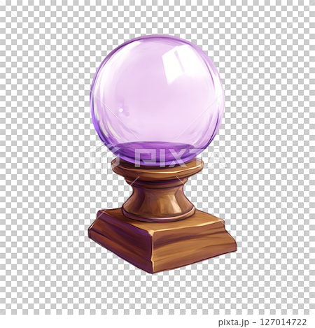 Crystal ball wooden stand, mystical and decorative, with purple 127014722