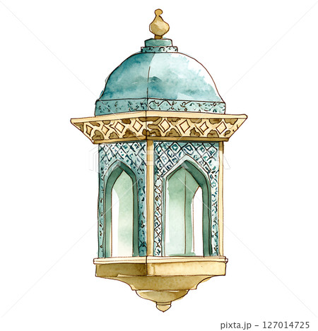 Watercolor illustration of ornate lantern with intricate patterns 127014725