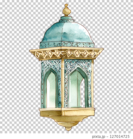 Watercolor illustration of ornate lantern with intricate patterns 127014725