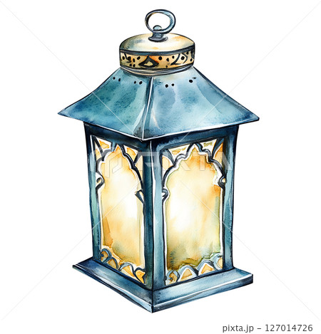 Watercolor illustration of decorative lantern with intricate 127014726