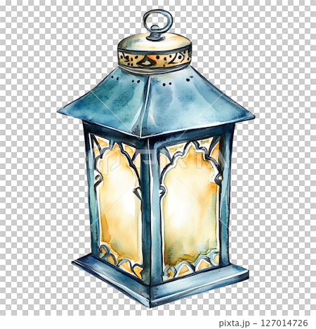 Watercolor illustration of decorative lantern with intricate 127014726