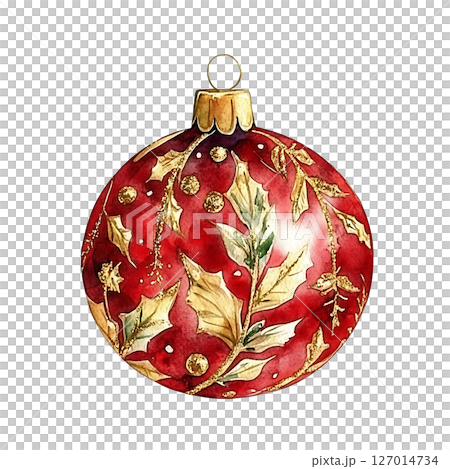 Festive Christmas ornament decorated with holly leaves, berries 127014734