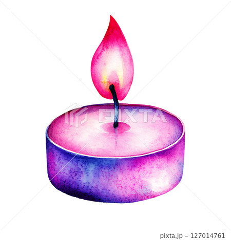 Colorful watercolor candle with pink flame, artistic and vibrant 127014761