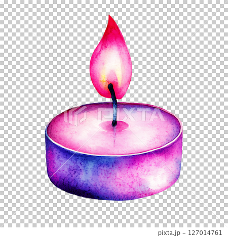 Colorful watercolor candle with pink flame, artistic and vibrant 127014761