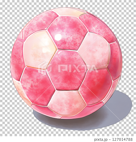 Pink and white soccer ball with shiny surface and shadow vibrant 127014788