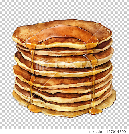 Stack of fluffy pancakes topped with syrup, delicious and sweet Stack of fluffy pancakes topped with syrup, delicious and sweet 127014800