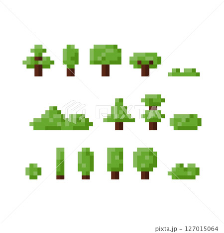 Set of tree and shrub icon. Pixel 8 bit style Set of tree and shrub icon. Pixel 8 bit style 127015064