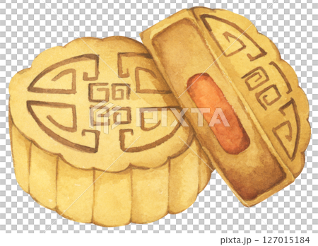 Hand Drawn Mooncakes Illustration, Traditional Chinese Dessert for Mid Autumn Festival, Symbol of Prosperity. Watercolor Illustration. Hand Drawn Mooncakes Illustration, Traditional Chinese Dessert for Mid Autumn Festival, Symbol of Prosperity. Watercolor Illustration. 127015184