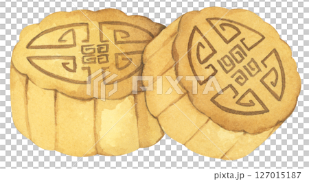 Hand Drawn Mooncakes Illustration, Traditional Chinese Dessert for Mid Autumn Festival, Symbol of Prosperity. Watercolor Illustration. 127015187
