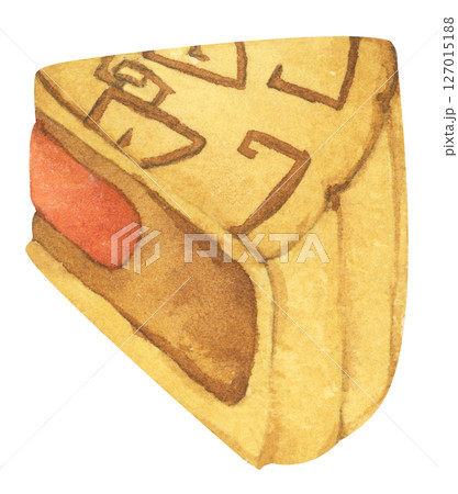 Hand Drawn Mooncakes Illustration, Traditional Chinese Dessert for Mid Autumn Festival, Symbol of Prosperity. Watercolor Illustration. 127015188