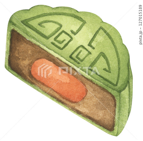 Hand Drawn Mooncakes Illustration, Traditional Chinese Dessert for Mid Autumn Festival, Symbol of Prosperity. Watercolor Illustration. 127015189