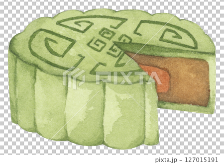 Hand Drawn Mooncakes Illustration, Traditional Chinese Dessert for Mid Autumn Festival, Symbol of Prosperity. Watercolor Illustration. 127015191