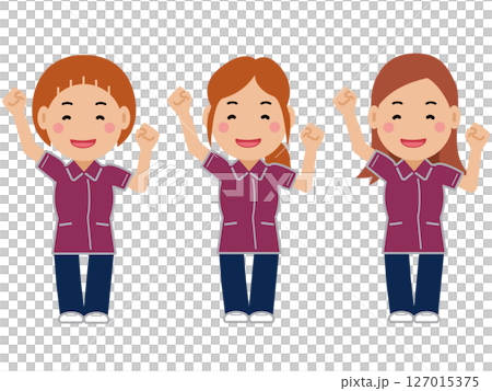 Cheering with big gestures. Female nurse in maroon uniform. Part 2 127015375