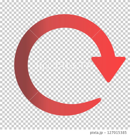 A simple red gradient rounded arrow rotating in a round circle 127015385
