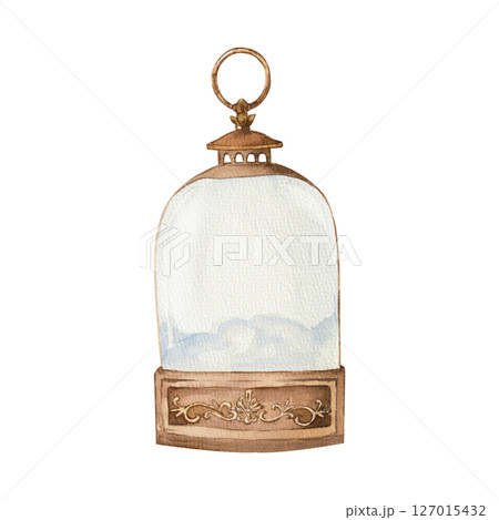 Watercolor Christmas lantern. Hand painted lamp Watercolor Christmas lantern. Hand painted lamp 127015432