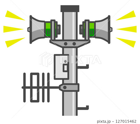 天災の警報や避難勧告を知らせる防災スピーカーのイラスト 天災の警報や避難勧告を知らせる防災スピーカーのイラスト 127015462