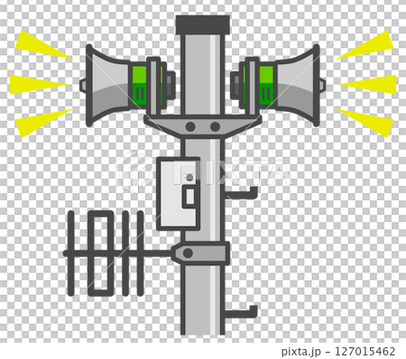 天災の警報や避難勧告を知らせる防災スピーカーのイラスト 天災の警報や避難勧告を知らせる防災スピーカーのイラスト 127015462