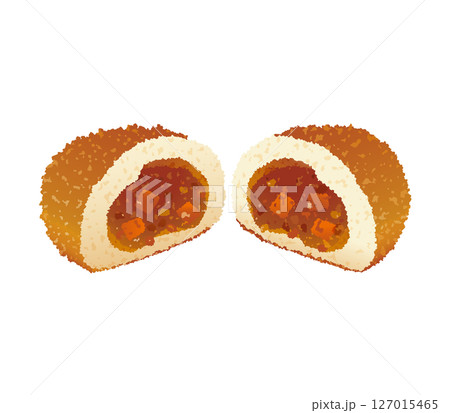 半分にちぎった美味しいカレーパン 127015465