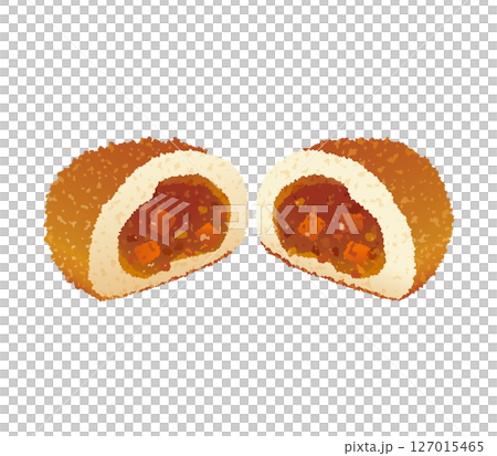半分にちぎった美味しいカレーパン 127015465