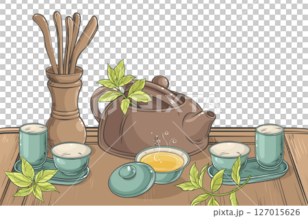 Tea Ceremony Colored Detailed Illustration Tea Ceremony Colored Detailed Illustration 127015626