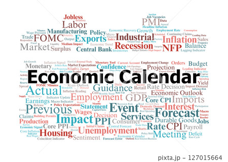 Economic Calendar Word Cloud. Key Indicators And Events In Global Market Analysis 127015664