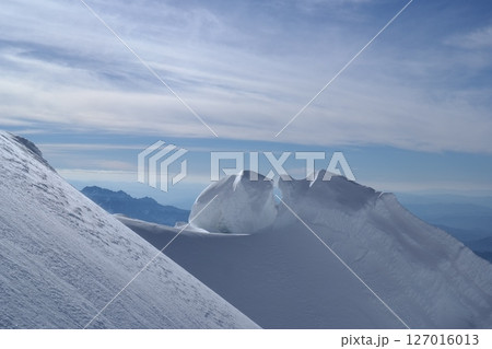 Tranquil Lake With Lush Green Forest, Snow-Capped Mountain, Blue Sky And White Clouds 127016013