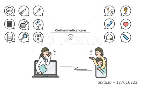 オンライン診療：医師と患者　アイコン・セット 127016222
