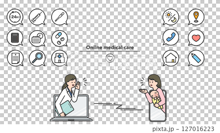 Online medical consultation: doctor and patient icon set Online medical consultation: doctor and patient icon set 127016223