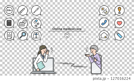 オンライン診療:医師と患者 アイコン・セット オンライン診療:医師と患者 アイコン・セット 127016224