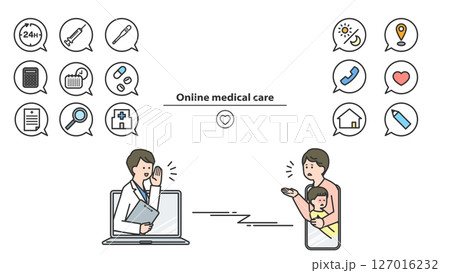オンライン診療:医師と患者 アイコン・セット オンライン診療:医師と患者 アイコン・セット 127016232
