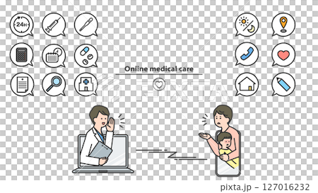 オンライン診療:医師と患者 アイコン・セット オンライン診療:医師と患者 アイコン・セット 127016232
