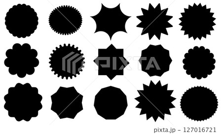 Stars shape with different number of rays, special offer price tag, set of price or discount offer circle frames sticker, abstract star shape badge, starburst speech bubbles, sale stickers emblem 127016721
